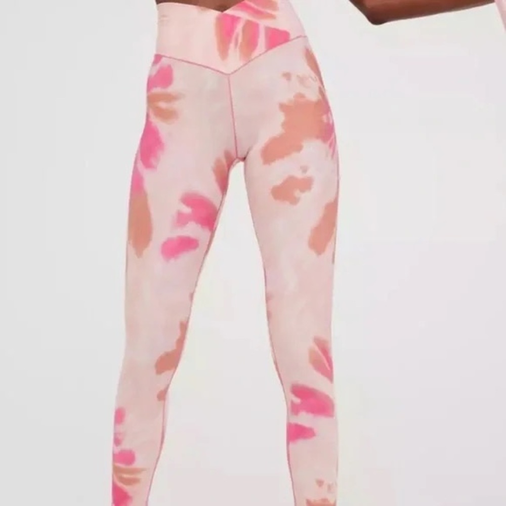 Aerie offline pink and orange tie dye crossover leggings Size M
